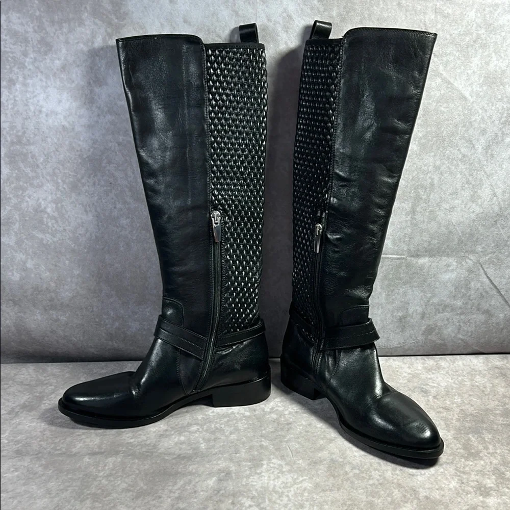 Ron White EUC Women Black Leather Knee-High Boots Sz EU 36 Quilted Cushioned